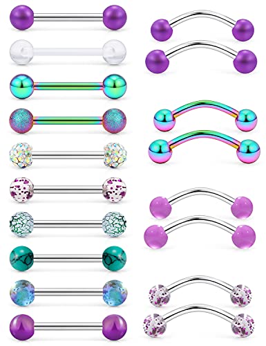 14G Tongue Rings Snake Frog Eyes Piercing Jewelry for Women Men Surgical Steel Plastic Tongue Rings - color: Rainbow