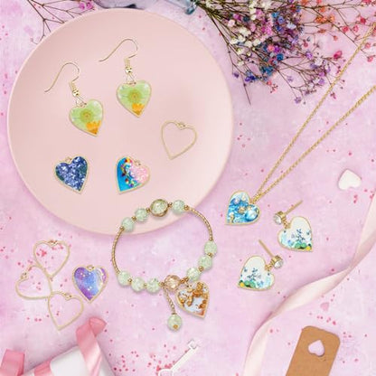 Oubaka 50pcs Open Bezel Pendants Heart Open Back Frame Pendant Hollow Frame Pendants Resin Craft Bezels for Earrings, Necklace, Bracelet, Pressed Flower, DIY Crafts(K Gold) - color: K Gold;Heart