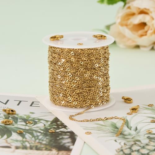 UMAOKANG 10 Meters Gold Plated Jewelry Making Chain Stainless Steel Singapore Chains Bulk on Spool Thin Chain Link - color: Singapore Gold