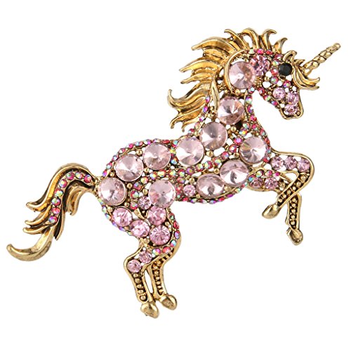 EVER FAITH Women's Austrian Crystal Running Unicorn Brooch - color: Pink Gold-Tone