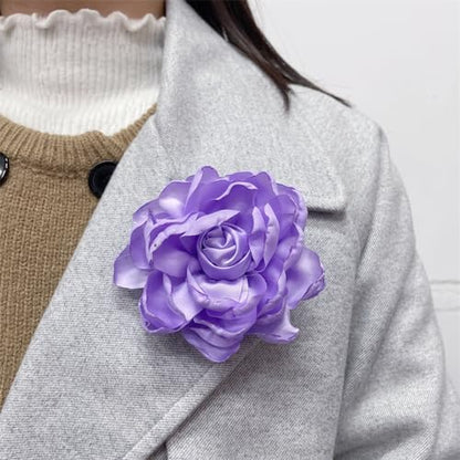 Dainty Fabric Rose Flower Large Brooch Lapel Pins Flower Brooches Pin Classic for Wedding Party Dance Banquet for Women Dress Suit Clothes Accessories Jewelry 100mm - color: Purple