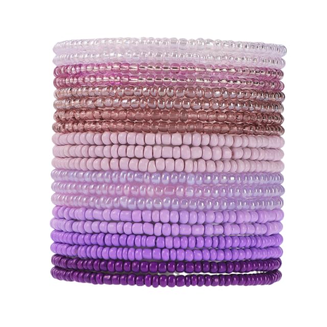 18-20PCS Colorful Bohemia Seed Beaded Bracelets Set Stackable Boho Stretch Bangle Bracelets Multilayer Boho Anket Concert Summer Beach Vaction Surf Jewelry Accessory - color: Purple-20pcs