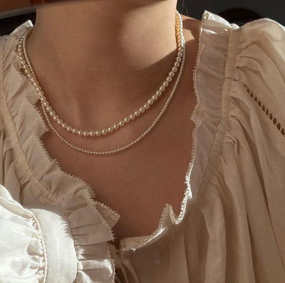 LULII Pearl Necklaces for Women 14K Gold Plated Dainty Layered Single Pearl Necklace Simple Daisy Pearls Choker Cute Gold Necklace Stack Jewelry Sets for Women Trendy Gifts - color: Gold-6mm Pearl