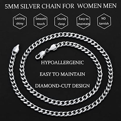 Fiusem 3.5mm Cuban Link Chains for Men, Silver Tone/Black/14K Gold Plated Stainless Steel Necklace Chain, Mens Necklace 16, 18, 20, 22, 24, 26, 28 Inch - size: 26 inches, style: a.5mm width-steel