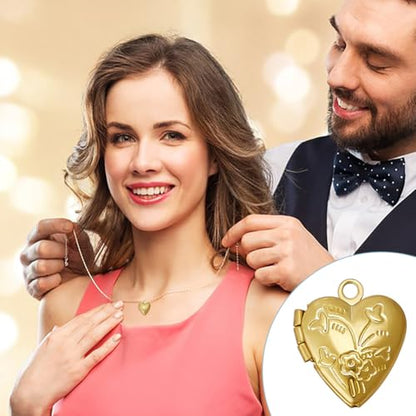 WEBEEDY 30 PCS Gold Heart Locket Pendants Small Brass Photo Frame Charms Personalized Heart Locket Necklace Memory Photo Charms for DIY Crafts Keychain Jewelry Making Love Wedding Gift Decorations