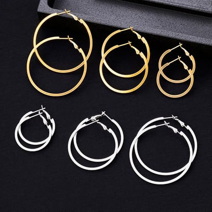 5/12 Pairs Gold Silver Plated Hoop Earrings for Women, Hypoallergenic Stainless Steel Hoops Earrings Set, Lightweight Large Small Hoops Women Earrings Loop Earrings Set - color: 6 Pairs Gold Silver Plated Square Wire Hoop Earrings