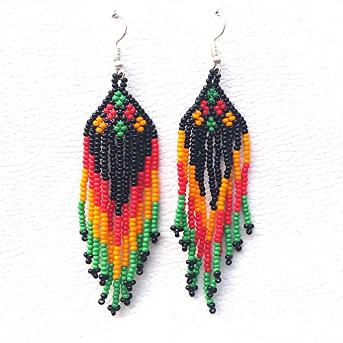 Handmade Native American Style Tribal ethnic Seed Bead Beaded Layered Medallion Necklace 4 - color: Black Multi