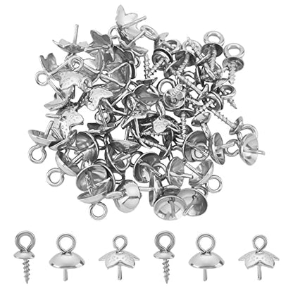 UNICRAFTALE About 60Pcs Pendants Pinch Charm Connector Findings Pendant Bails Clasps Stainless Steel Cup Pearl Peg Bails Pin Pendants for DIY Jewelry Making 8~10x4~7mm - color: Stainless Steel Color-3 Styles