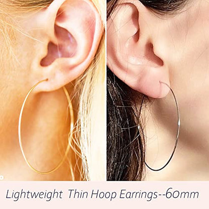 Multipack Dainty Large Thin Gold Hoop Earrings for Women Hypoallergenic Earrings Lightweight 30mm 50mm 60mm 70mm Gold/Silver/Rose Gold Hoop Earrings - style: 3 Pairs-60mm