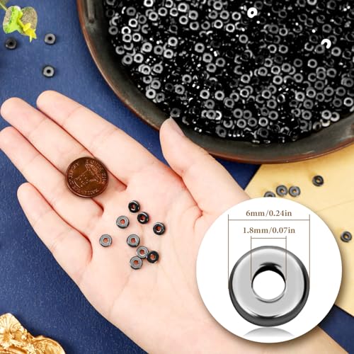 DECYOOL 1500pcs 6mm Black Flat Round Spacer Beads for Jewelry Making | for DIY Necklace Bracelet Earrings, 2mm Hole Easy Threading,Flat Round Disc Loose Spacer Bead - color: Gun Black
