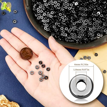 DECYOOL 1500pcs 6mm Black Flat Round Spacer Beads for Jewelry Making | for DIY Necklace Bracelet Earrings, 2mm Hole Easy Threading,Flat Round Disc Loose Spacer Bead - color: Gun Black