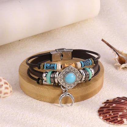 INENIMARTJ Western Turquoise Leather Wrap Bracelets for Men Women Boho Multilayer Turquoise Cuff Wrap Bracelet Western Bracelet Jewelry for Men and Woman - color: 22coffee