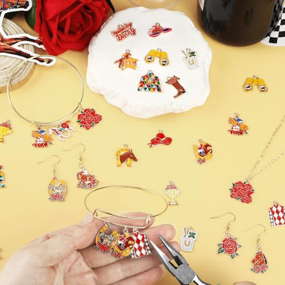 40Pcs/20 Pair Derby Horse Charms for Jewelry Making | Glitter Horse Racing Charms, Run for Roses Enamel Pendant Charm, Bracelets Necklace Earrings Keychains, Derby Day DIY Crafts - style: Derby Horse