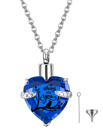Q&D&S Crystal Urn Necklace for Ashes, Heart Birthstone Memorial Cremation gift Jewelry for Women - color: blue