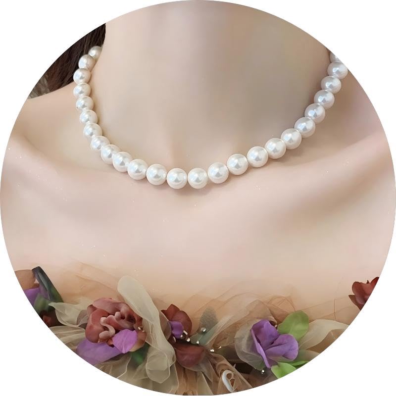 Pearl Necklace Dainty Round Choker Wedding Delicate Jewelry for Women Simple Bridesmaid Jewelry Gifts - style: 8mm(3.15in) Silver Pearl