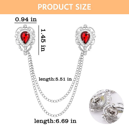 Teardrop Rhinestone Brooch Mens Lapel Pins for Shirt Collar Hanging Chain Brooch Suit Pin Crystal Rhinestone Lapel Pins for Men - color: Red-J