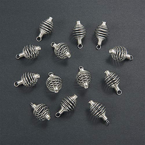 LiQunSweet 100 Pcs 304 Stainless Steel Spiral Bead Cages Lamp Shaped Charms Crystal Holder Pendants for Necklace Jewelry Making and Crafting - 34x19mm - color: Stainless Steel Spiral Cage
