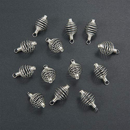 LiQunSweet 100 Pcs 304 Stainless Steel Spiral Bead Cages Lamp Shaped Charms Crystal Holder Pendants for Necklace Jewelry Making and Crafting - 34x19mm - color: Stainless Steel Spiral Cage