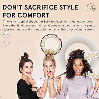 invisibobble SLIM Traceless Spiral Hair Ties - Pack of 3, Stay Gold - Strong Elastic Grip Coil Hair Accessories for Women - No Kink, Non Soaking - Gentle for Girls Teens and Thick Hair - color: Gold