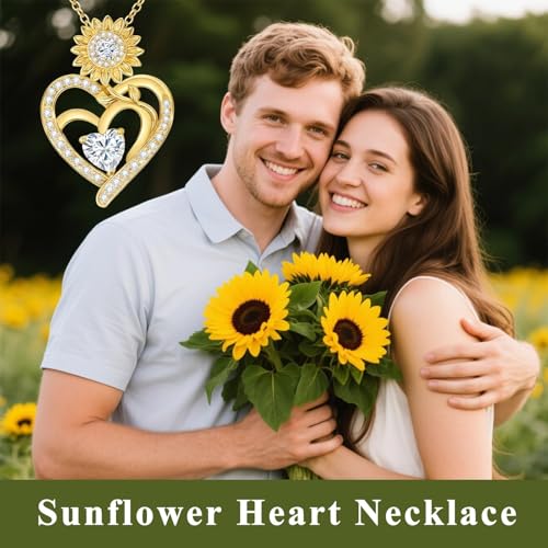 Midari Sunflower Necklace 18k Gold Plated Heart with Brithstone You Are My Sunshine Necklace Anniversary Birthday Sunflower Jewelry Gift for Women Wife Mom - color: 04-April