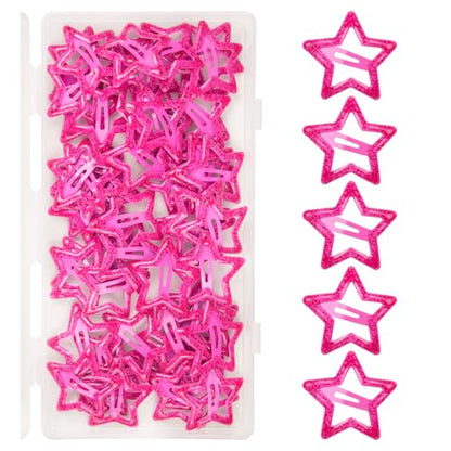 ELANE 70 Pcs Glitter Star Snap Hair Clips for Women Girl,Cute Hair Barrettes for Women Fine Thin Hair Accessories DIY (Glitter-Rosered) - color: Rosered