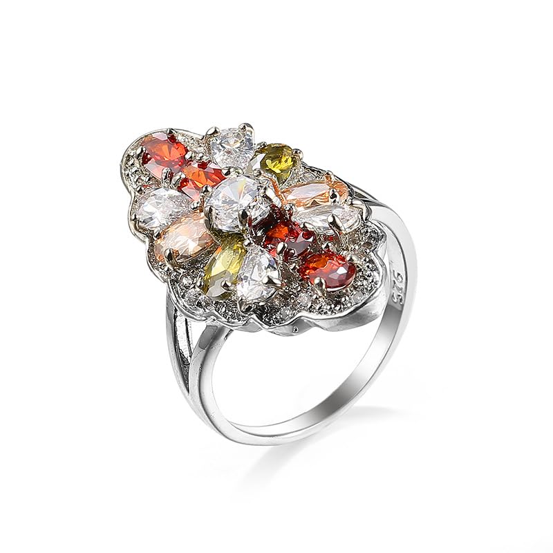 Luxury Women's Cubic Zirconia Crystal Flower Big Cocktail Statement Rings Fashion Art Deco925 Silver Created Gem Filled Cluster Flower Lndex Finger Ring(8#), XG12-R002-A08 - size: 8#