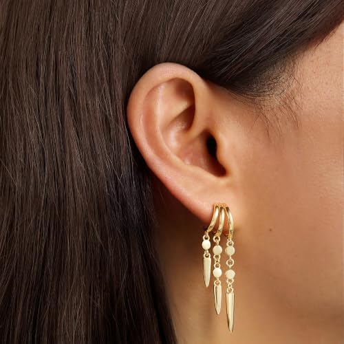 14K Gold Plated Dangle Earrings for Women, Dainty Hoop Huggie Studs, Long Hanging Tassel Chain Multi Pierced Ear Stacking Jewelry Gifts - color: Dangle-Gold