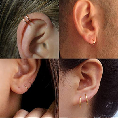 EPIRORA Sterling Silver Hoop Earrings for Women Men, Hypoallergenic Cartilage Earring Endless Small Hoop Earrings Set, 3 Pairs Tragus Earrings (8mm/10mm/12mm) - style: 2# 3 Pairs(8/10/12mm)-Gold