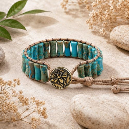 MOINSPIRE Boho Beaded Bracelets for Women - Adjustable Handmade Wrap Bracelet with Tube Natural Stone Beads, Colorful Beaded Strap Bohemian Jewelry Braided for Birthday Gifts - color: Turquoise Blue