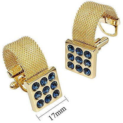 HAWSON Mens Cufflinks with Chain - Stone and Shiny Gold Tone Shirt Accessories - Party Gifts for Young Men - color: 24K Gold Color+Blue Crystal