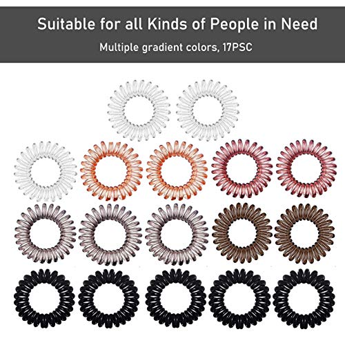 Hair Ties, 17 Pack Spiral Coils for Thick and Thin Hair - No Crease Ponytail Holders for Women and Children - color: Basic