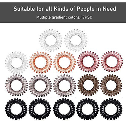 Hair Ties, 17 Pack Spiral Coils for Thick and Thin Hair - No Crease Ponytail Holders for Women and Children - color: Basic