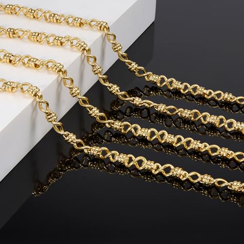 2 Meters Necklace Chains Bulk for Jewelry Making with Accessories | 18K Gold Plated Mixed Material Jewelry Making Supplies Charm Bracelet Making Chain Roll Twist Craft Chain Links - color: Twisted Gold