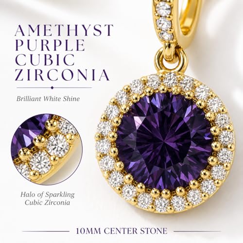 14K Gold Plated Hoop Dangle Earrings for Women, Hypoallergenic Colorful Cubic Zirconia Drop Earrings, Lightweight Huggie Earrings for Women - color: Gold/Amethyst Purple