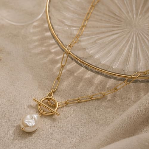 Teardrop CZ Pendant Paperclip Chain Necklace 18K Plated Paperclip Toggle Necklace Jewelry Birthstone Gift for Women - color: Style-2
