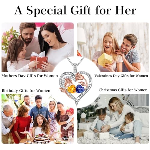 Iefil Birthstone Necklace for Women - Rose Heart Necklace | 925 Sterling Silver, Gift Box Packaging, Anniversary Birthday Gifts for Wife Mom Daughter - color: 02-11-Feb-Nov Birthstone