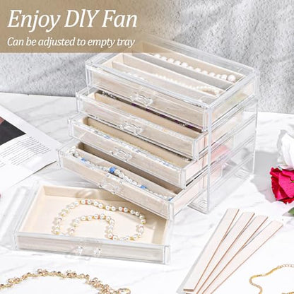 5 Drawer Acrylic Necklace Holder Organizer, Clear Stackable Jewelry Box with Adjustable Velvet Trays for Necklace, Earring, and Ring Storage Display
