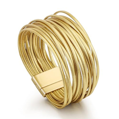 Edoneery Leather Wrap Bracelets for Women, Boho Layered Cuff Bangle | Gold circle, Multi-layer Leather Cuff, Daily wear, Stackable Bangle, Easy on-off, Western Jewelry Gifts for Women - color: Gold-6