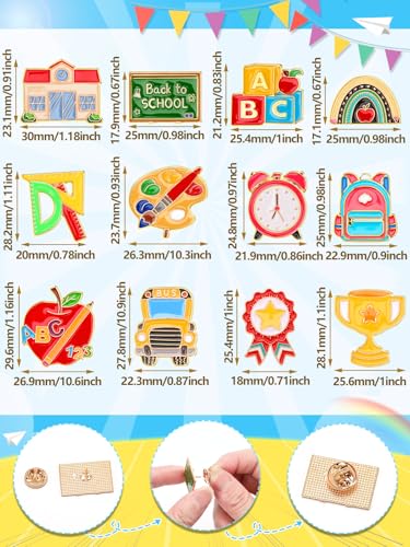 JUNEBRUSHS 28PCS Back to School Enamel Pins Cute Brooch Pins | Welcome Back to School Party, Classroom Favor Supplies, Exchange Gift Clothes Hat Accessories - style: Back to School Style