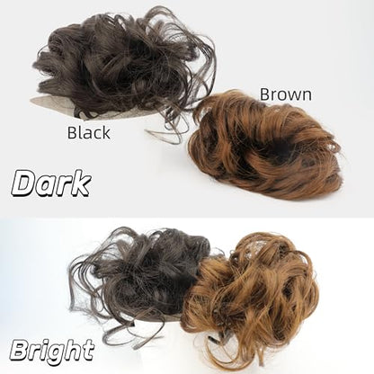 Brown Black Curly Messy Bun Wig Wavy Hair piece Easy Updo Extensions Claw Clips for Women Girls Natural Fake Wig Tie Headpiece - color: Black