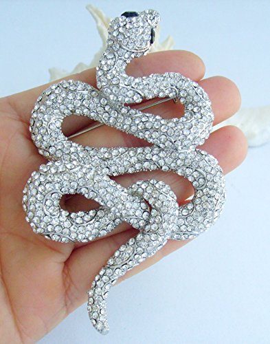 Classic 3.94" Unique Animal Snake Brooch Pin Pendant Austrian Crystal BZ5847 - color: Silver-Tone Clear