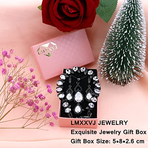 LMXXVJ Women Jewelry Set Platinum Plated Necklace Open Ring Earrings Bracelet Set,Birthday/Anniversary Mother’s Day Jewelry Gifts for Mom/Wife/Sister/Best Friend - color: Black Gun-White