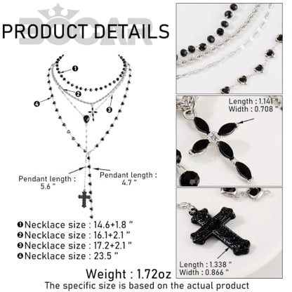 Bocar Layered Black Bead Cross Pendant Y-Necklace for Women Gold Accent Retro Choker Jewelry Ideal Gift(NK-10822) - color: BK