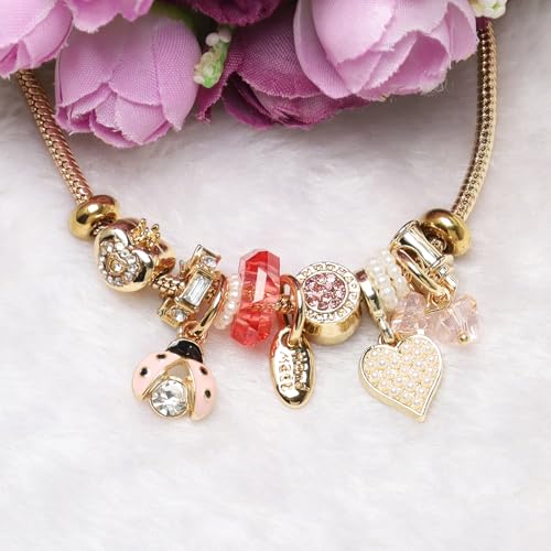 DS Charm Bracelets for teen girls exquisite cute cartoon friendship bracelet Gold Stainless Steel Bangle birthday Gift box Adjustable little girls kids jewelry holiday gifts - style: GOLD-10