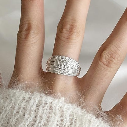 925 Sterling Silver Wide Band Ring Simple Handmade Hammered Chunky Statement Rings Adjustable Boho Thumb Ring for Women Men - color: Pattern 2
