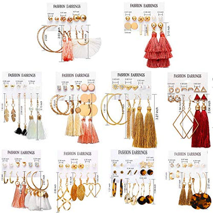18-32 Pairs Tassel Earrings Set with Colorful Tassel Long Layered Dangle Hoop Tiered Thread Earrings Set for Women Jewelry Fashion and Valentine Birthday Party Gift - style: 63 Pairs Tassel Earrings