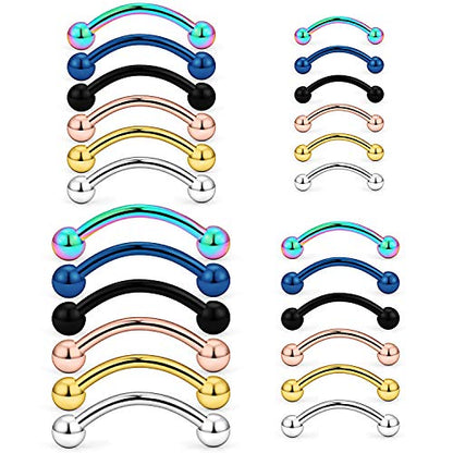 Hoeudjo Eyebrow Piercing Jewelry 16G Surgical Steel Curved Barbell with Ball Kit Tragus Ring Piercings Jewelry 16-24Pcs 6mm 8mm 10mm 12mm - color: 24Pcs-16G-Mix Color