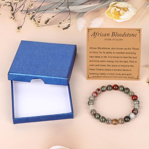 LPBeads Handmade Natural Gemstone Stretch Elastic Bracelet Healing Crystal Round Stone Beads Jewelry Gifts for Women Men - color: African Bloodstone, size: 8mm