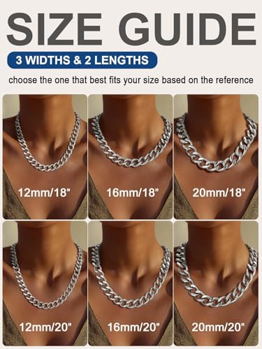 ChainsPro Cuban Link Chain for Women,Stainless Steel Chunky Necklace Silver/Gold Plated Thick Chain Choker, 12/16/20 mm Width,18" and 20" Punk Hip Hop Trendy Non Tarnish Jewelry Gifts - color: Silver, style: 20mm-20"