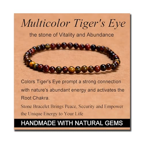 MASSIVE BEADS Handmade Yoga Stretch Elastic Bracelet Natural Stone Crystal Healing Power Energy Gifts for Unisex Adult 4mm 6mm 8mm 10mm - color: 3-Tiger's Eye (Vitality and Abundance), size: 4mm